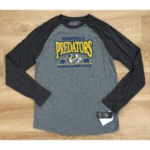 NWT Men's NHL Nashville Predators  Raglan Long Sleeve Tee -Large- Charcoal Gray
